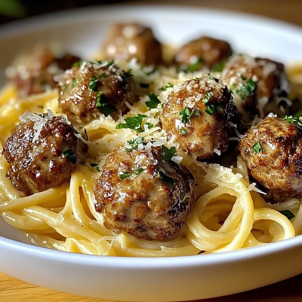 Garlic Butter Meatballs : Creamy Linguine Delight