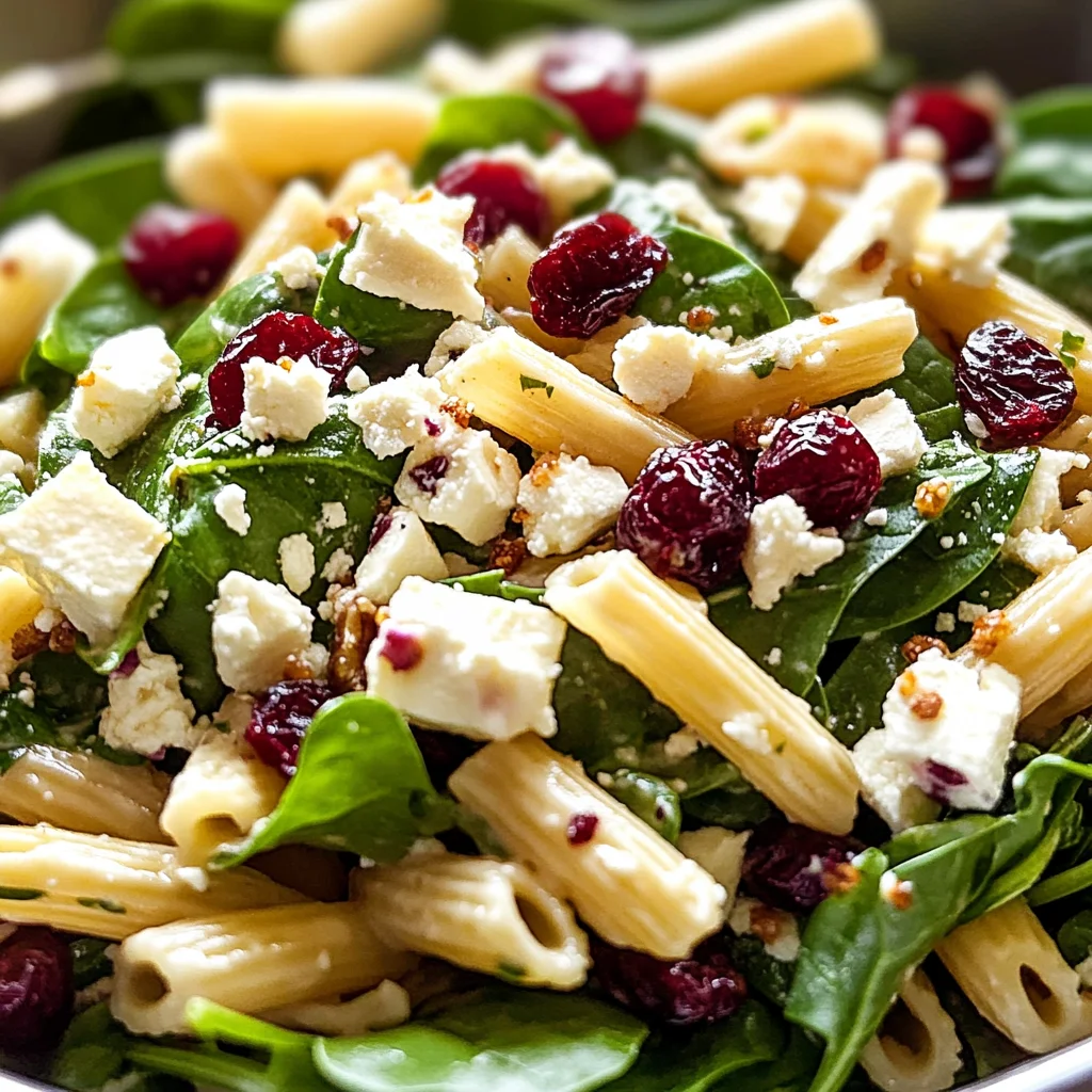 Spinach Pasta Salad with Feta and Cranberries