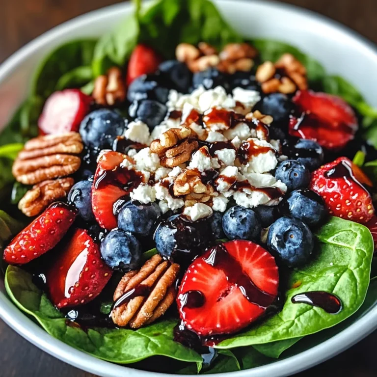 Berry Spinach Salad with Pecans, Feta, and Balsamic Glaze