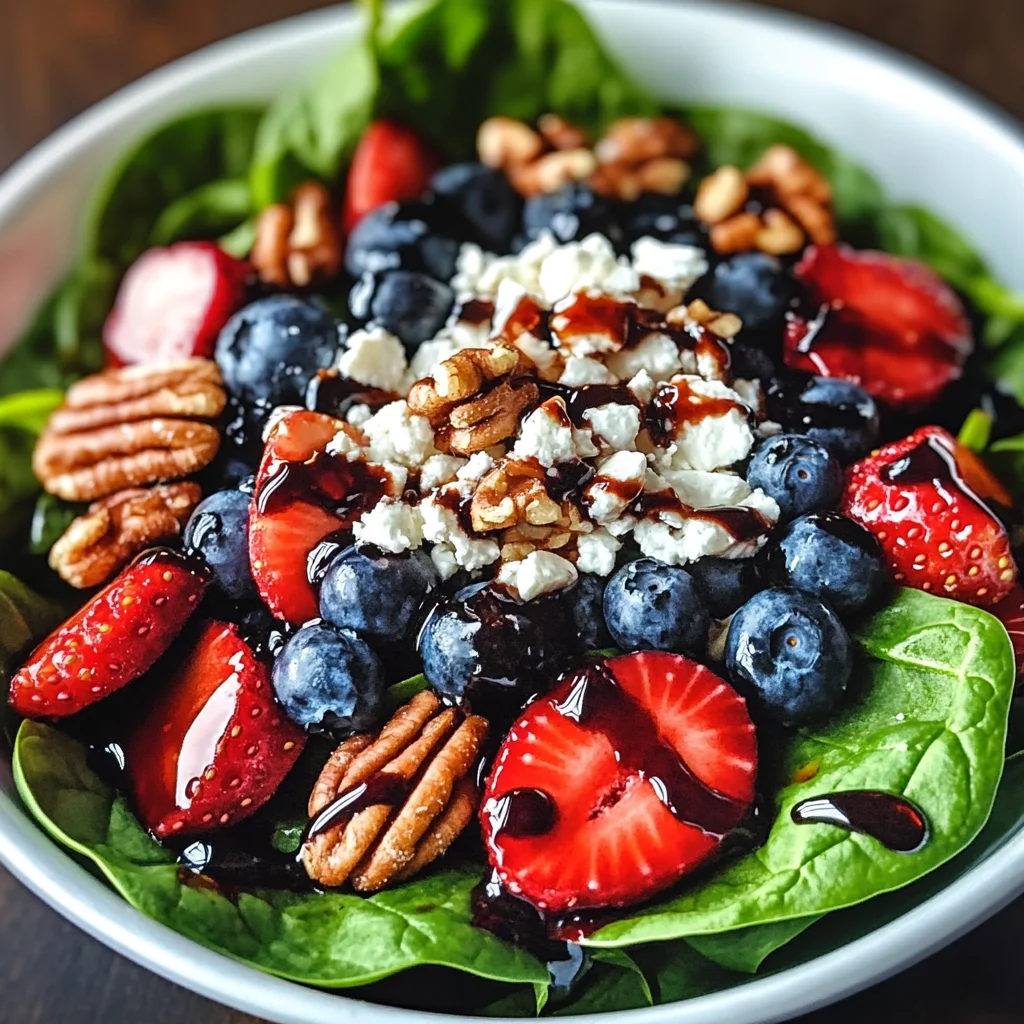 Berry Spinach Salad with Pecans, Feta, and Balsamic Glaze