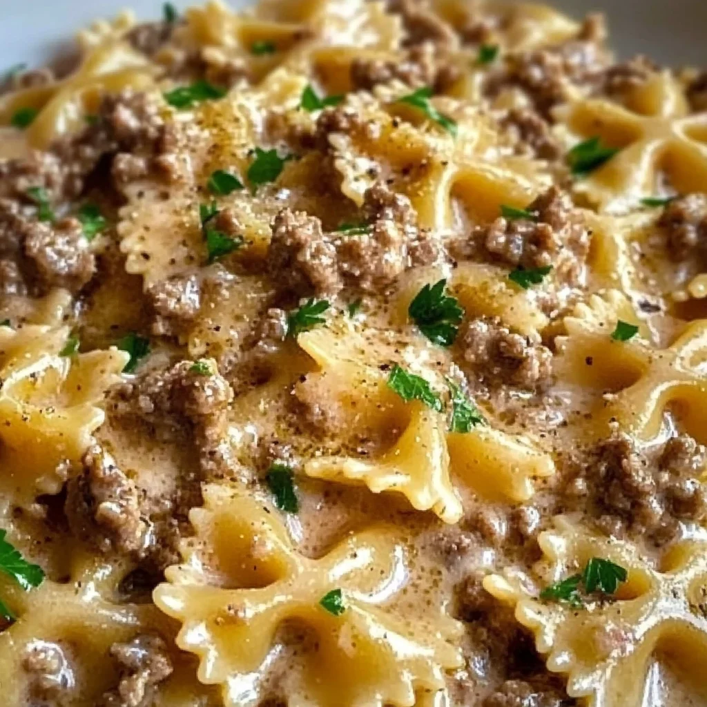 Creamy Parmesan Garlic Beef Bowtie Pasta