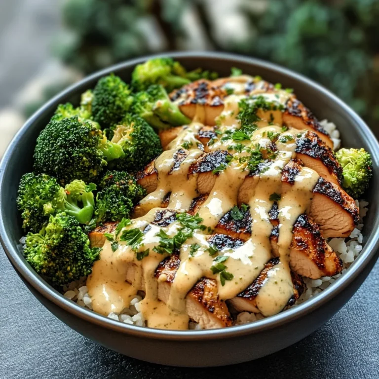Grilled Chicken & Broccoli Bowls with Creamy Garlic Sauce