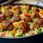 Honey Garlic Meatball Rice Bake