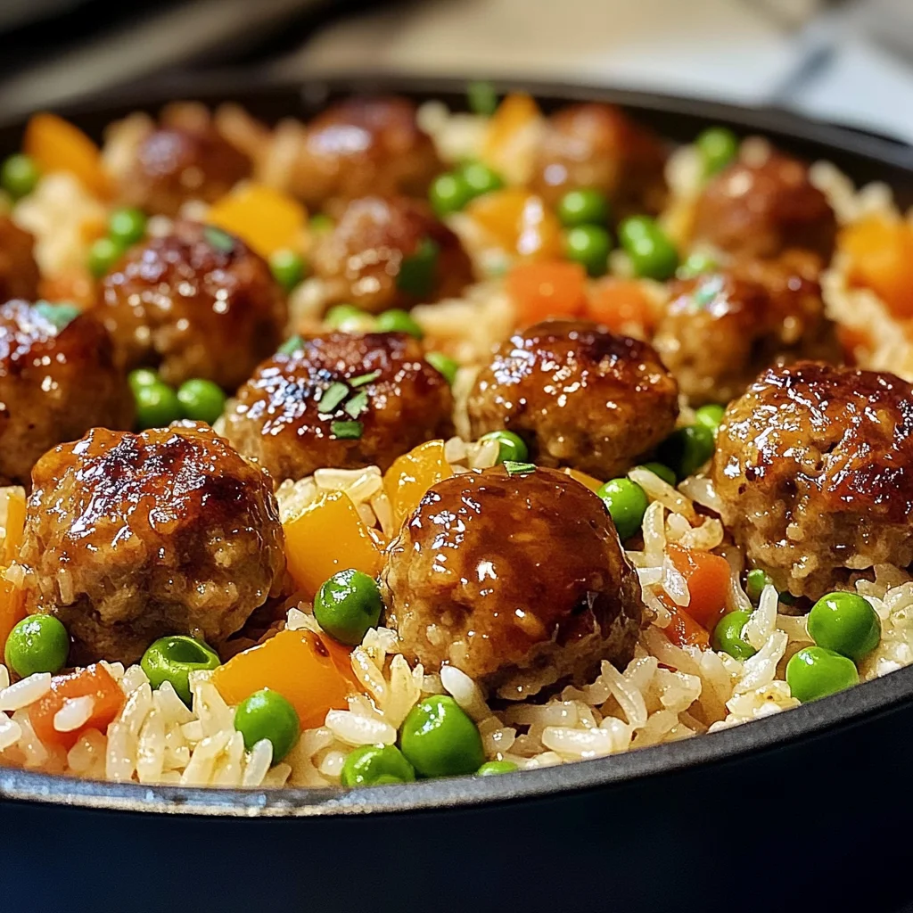 Honey Garlic Meatball Rice Bake