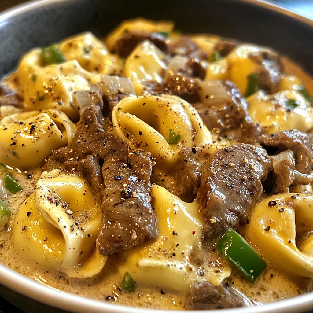 Cheesesteak Tortellini in Creamy Provolone Sauce