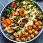 Roasted Veggie Chickpea Bowls with Maple Dijon Tahini Dressing