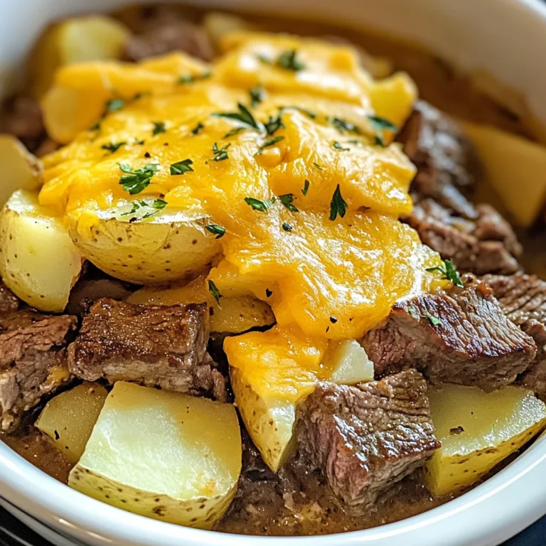 Slow Cooker Steak and Cheddar Potato Casserole