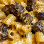 Cajun Steak Tips in Cheesy Rigatoni Parmesan Sauce