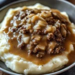 Delicious chicken chicken hamburger Gravy Over Mashed Potatoes