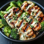 Grilled Chicken & Broccoli Bowls with Creamy Garlic Sauce