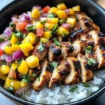 Jerk Chicken Bowls with Mango Salsa and Coconut Rice