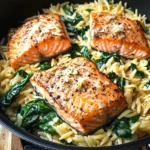 One Skillet Salmon with Lemon Orzo