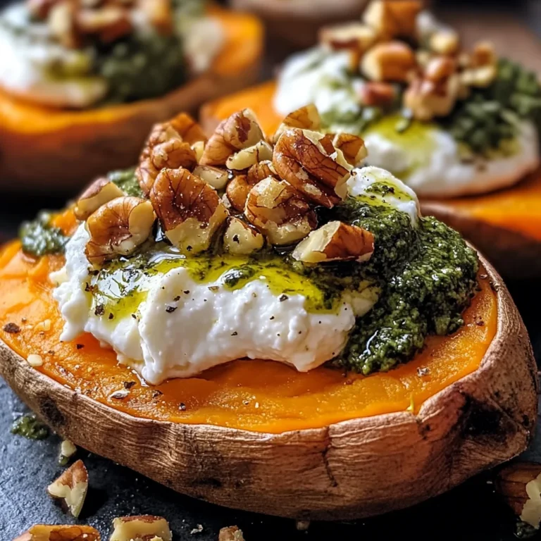 Stuffed Sweet Potatoes with Burrata, Toasted Walnuts & Sage Pesto